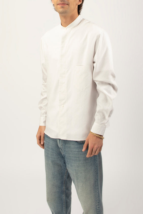  Camicia Coreana Gessata Grifoni Uomo Bianco - 4