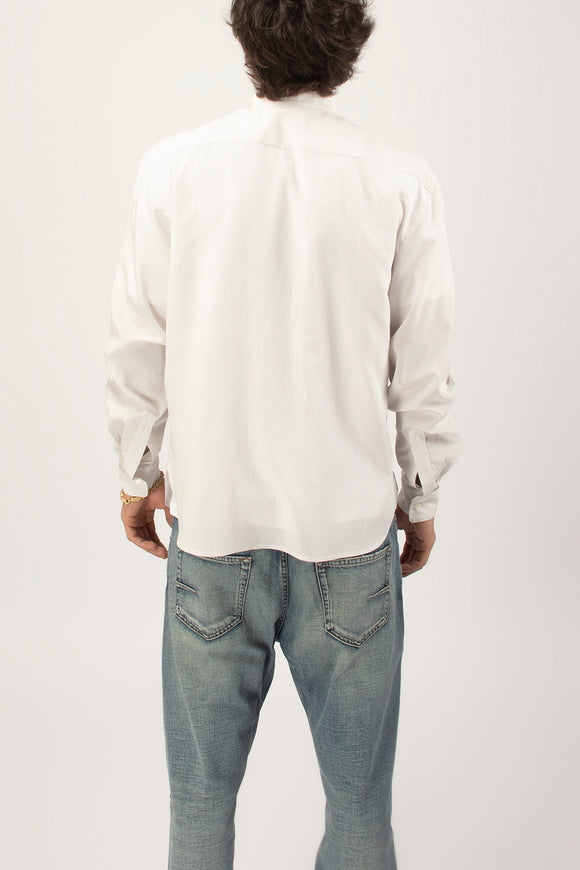  Camicia Coreana Gessata Grifoni Uomo Bianco - 5