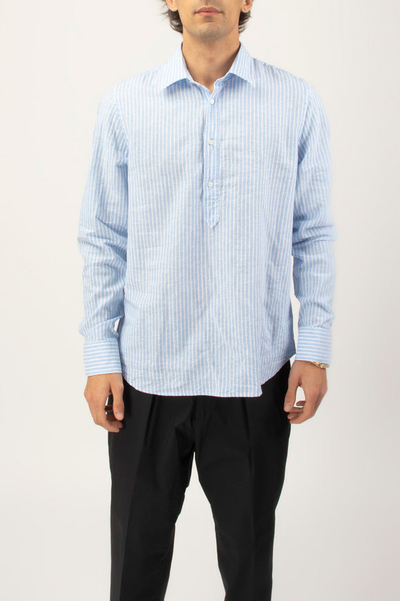 Camicia A Polo Riga Lino Guy Rover Uomo Azzurro - 2