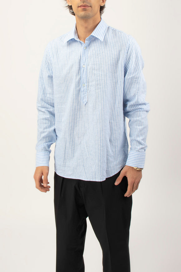  Camicia A Polo Riga Lino Guy Rover Uomo Azzurro - 4