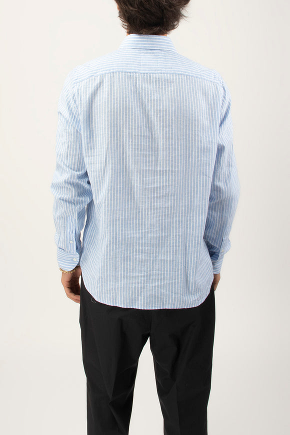  Camicia A Polo Riga Lino Guy Rover Uomo Azzurro - 5