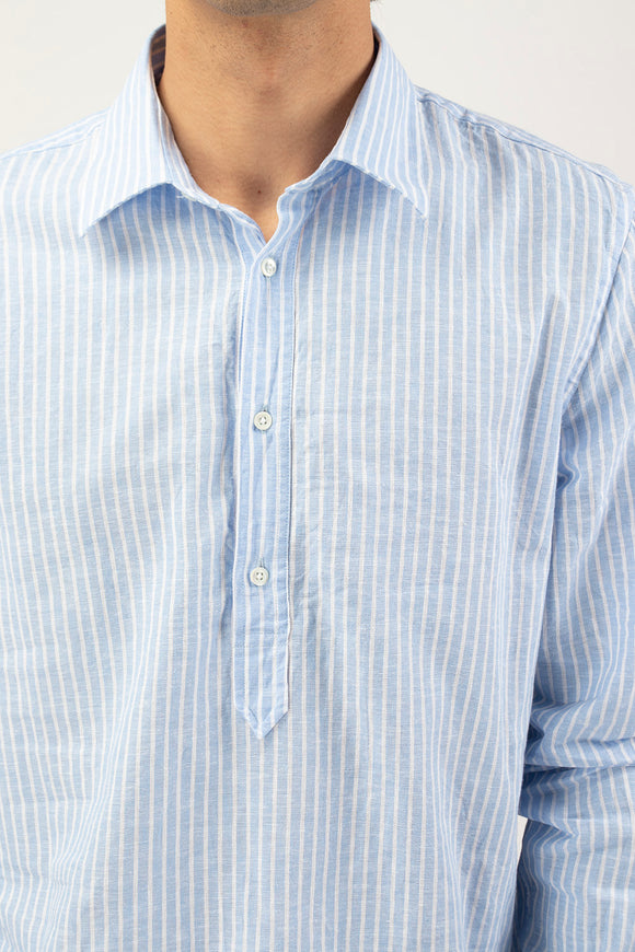  Camicia A Polo Riga Lino Guy Rover Uomo Azzurro - 6