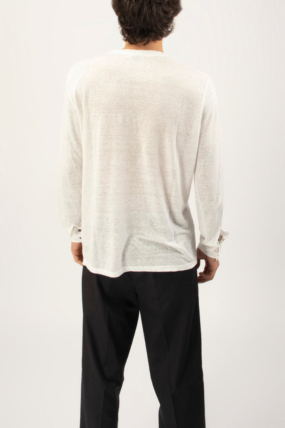  T-shirt A V Manica Lunga Ciano Uomo Bianco - 5