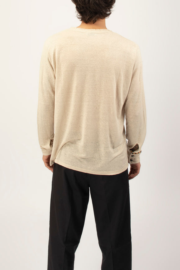  T-shirt A V Manica Lunga Ciano Uomo Beige - 5