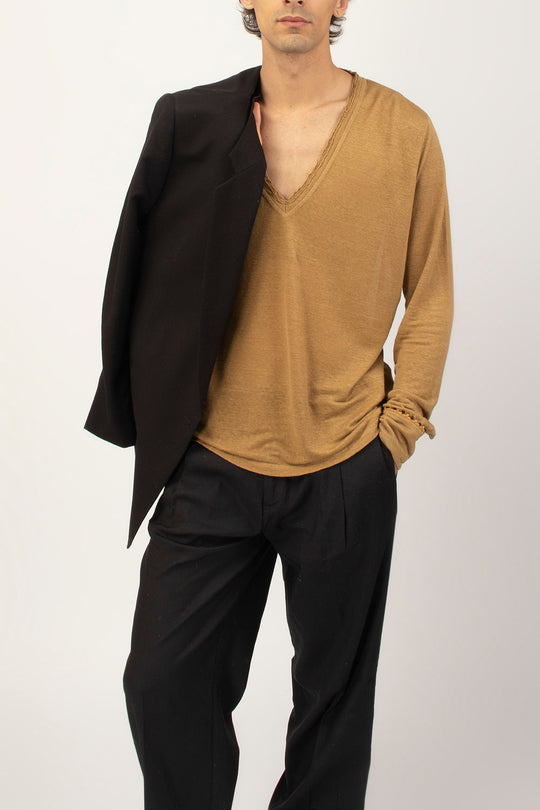T-shirt a V Manica Lunga