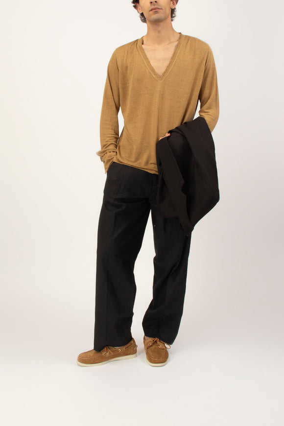  T-shirt A V Manica Lunga Ciano Uomo Giallo - 3
