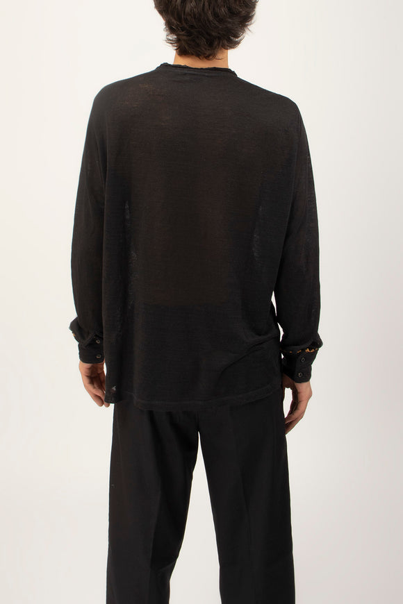  T-shirt A V Manica Lunga Ciano Uomo Nero - 4