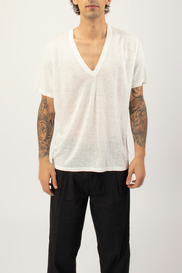  T-shirt A V Canapa Ciano Uomo Bianco - 2