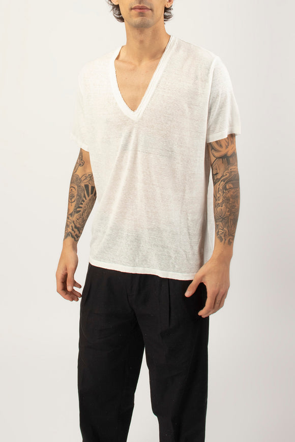  T-shirt A V Canapa Ciano Uomo Bianco - 4