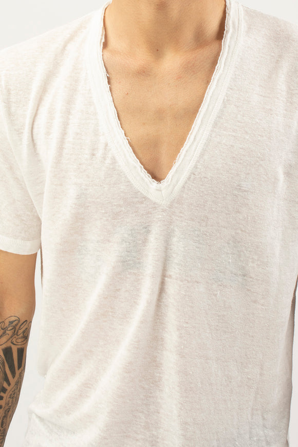  T-shirt A V Canapa Ciano Uomo Bianco - 6