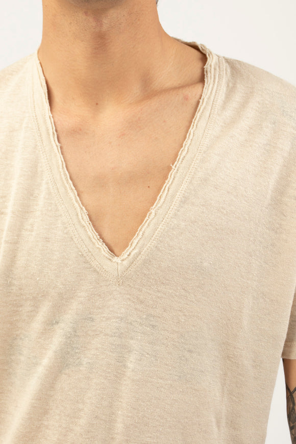  T-shirt A V Canapa Ciano Uomo Beige - 6