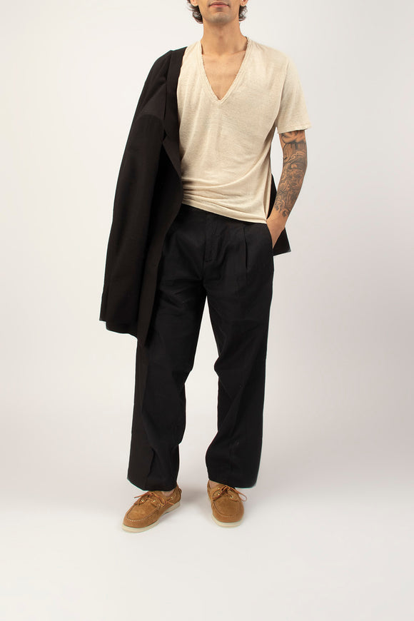  T-shirt A V Canapa Ciano Uomo Beige - 3