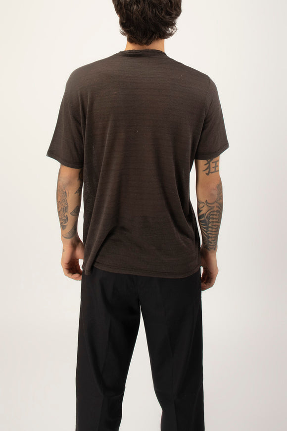  T-shirt A V Canapa Ciano Uomo Marrone - 5