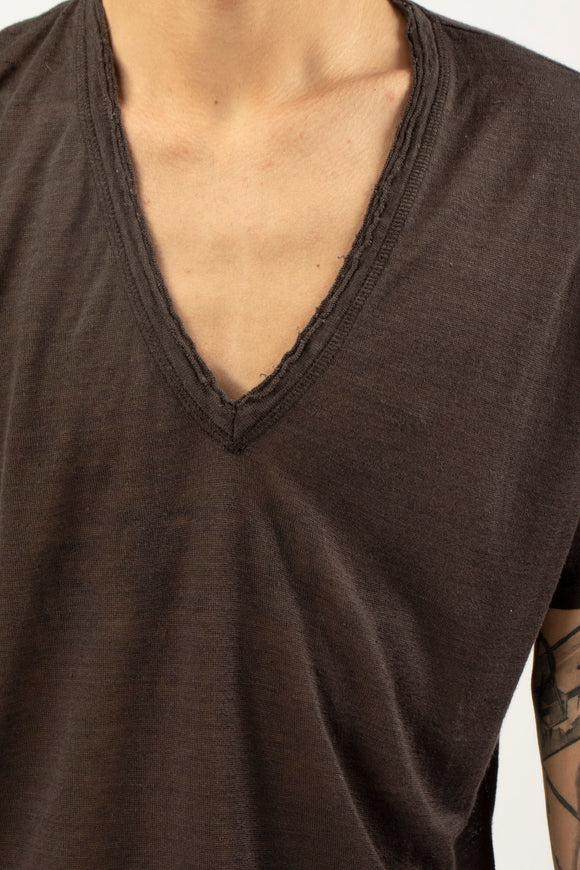  T-shirt A V Canapa Ciano Uomo Marrone - 6