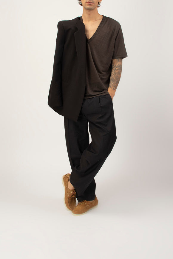  T-shirt A V Canapa Ciano Uomo Marrone - 3