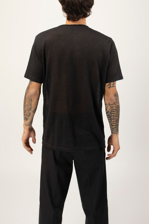  T-shirt A V Canapa Ciano Uomo Nero - 5