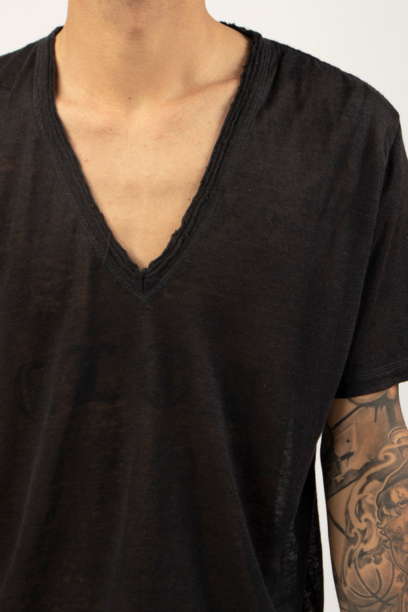  T-shirt A V Canapa Ciano Uomo Nero - 6